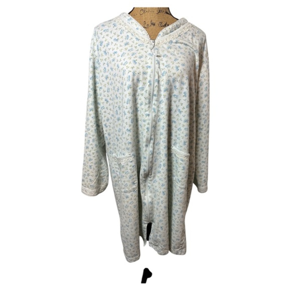 Miss Elaine Cozy Blue Floral Pajamas XL